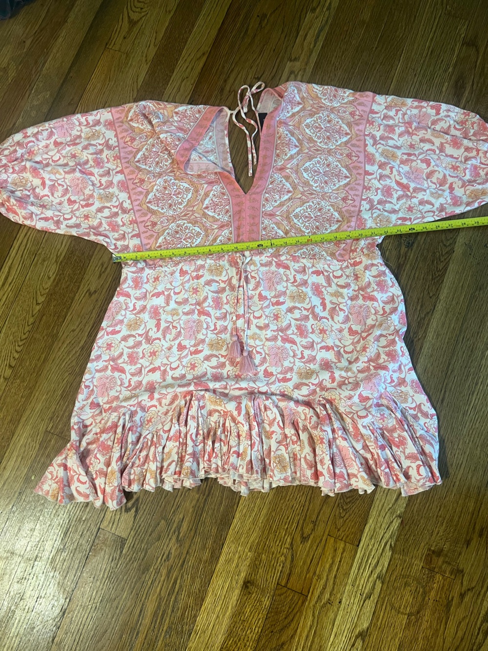 Aakaa Pink Coral Paisley V-Neck Drawstring Mini Dress - Picture 4 of 11